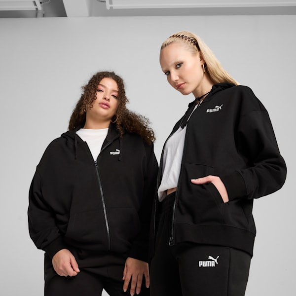 Chandail à capuchon en tissu bouclette confortable à fermeture éclair entière Essentials Small avec logo n<sup>o</sup> 1 Femme, PUMA Black, extralarge